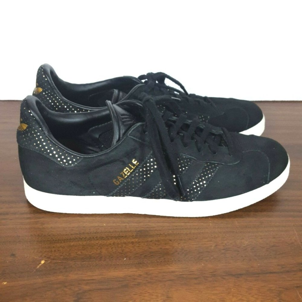 Adidas Gazelle Womens Athletic Shoes BY9364 Black Gold Suede Size 9 Lace Up